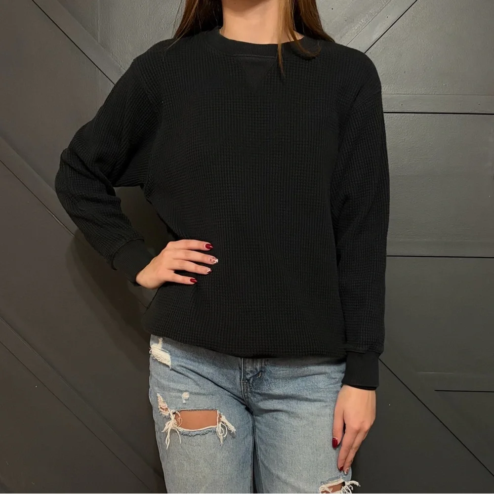 Aerie Black Waffle Knit Sweater - Picture 1 of 5